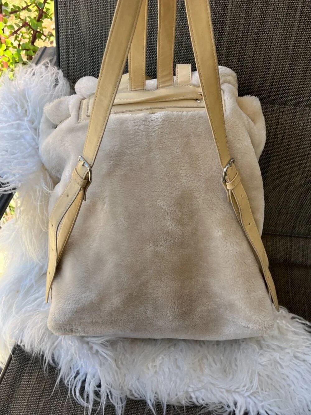 Urban Outfitters Plush Fuzzy Cream Sherpa Flap Backpack Bag